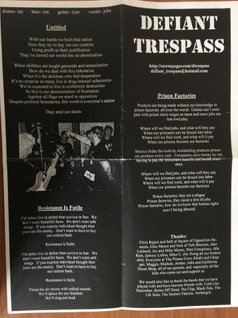 Defiant Trespass / Cold Like December : Split 7" (7", Ltd, Num, W/Lbl)