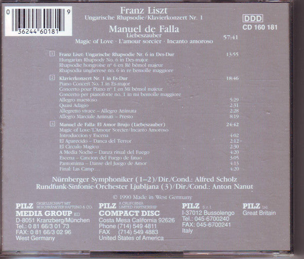 Franz Liszt / Manuel De Falla : Ungarische Rhapsodie / Klavierkonzert Nr. 1 / Liebeszauber (CD, Comp)