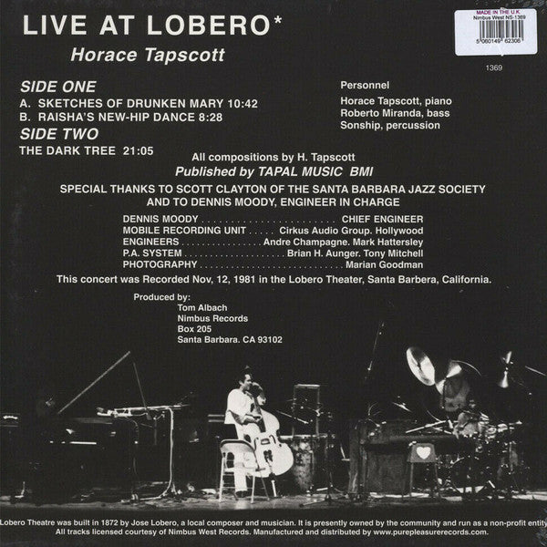 Horace Tapscott, Roberto Miranda, Sonship Theus : Live At Lobero (LP, Album, Ltd, RE, 180)