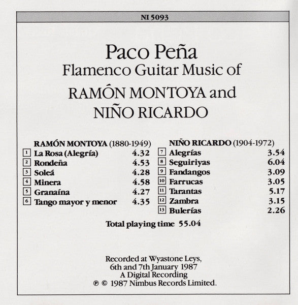Paco Peña : Flamenco Guitar Music of Ramón Montoya and Niño Ricardo (CD, Album, Amb)