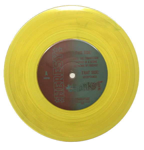 Heresy : Thanks! (7", EP, Ltd, RE, RM, Yel)