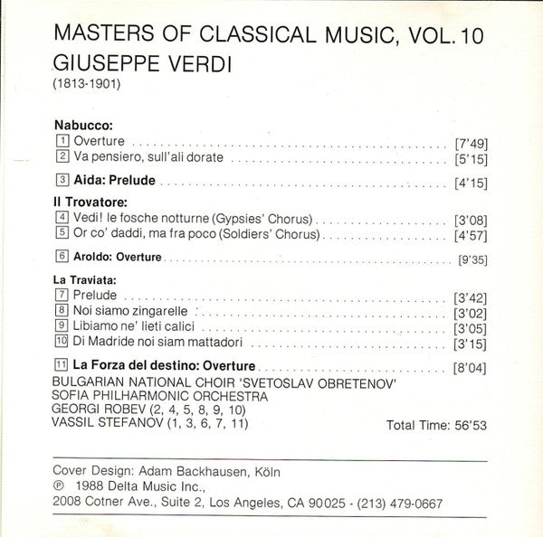 Verdi* : Masters Of Classical Music, Vol.10: Verdi (CD, Comp)