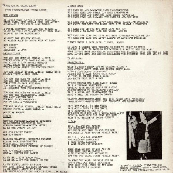 Reagan Youth : Youth Anthems For The New Order (LP, Album, RP)