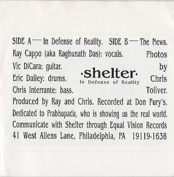 Shelter (2) : In Defense Of Reality / The News (7")