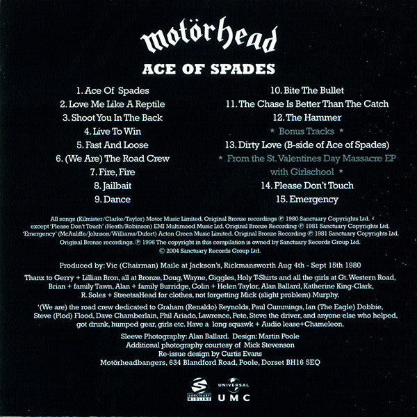 Motörhead : Ace Of Spades (CD, Album, RE, EDC)
