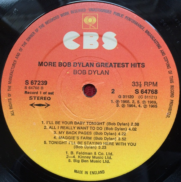 Bob Dylan : More Bob Dylan Greatest Hits (2xLP, Comp, RE)