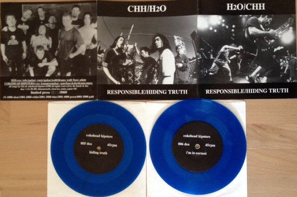 H2O (7) / Coke Head Hipsters : Responsible / Hiding Truth (2x7", Ltd, Num, blu)