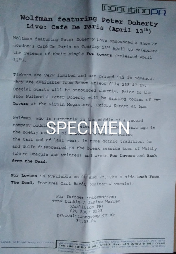 Wolfman (3) Featuring Peter Doherty* : For Lovers (CD, Single, Enh)