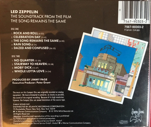 Led Zeppelin : The Soundtrack From The Film The Song Remains The Same (2xCD, Album, RE)