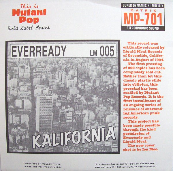 USED: Everready - Kalifornia (7", EP, Ltd, RP) - Used - Used