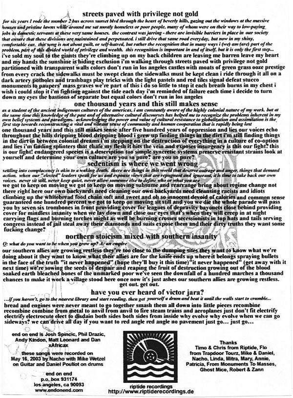 USED: End On End - European Tour 12" (LP, S/Sided, Album) - Used - Used