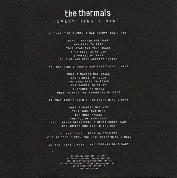 USED: The Thermals - Not Like Any Other Feeling (7", Single) - Kill Rock Stars
