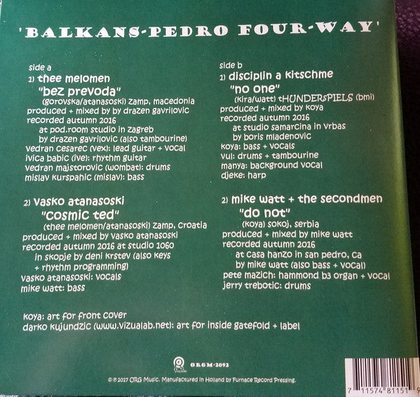 Thee Melomen / Vasko Atanasoski / Disciplin A Kitschme / Mike Watt + The Secondmen* : Balkans-Pedro Four-Way (7", Ltd, Gre)