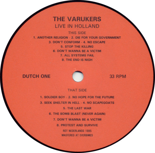 The Varukers : Live In Holland (LP, Album, Ltd)