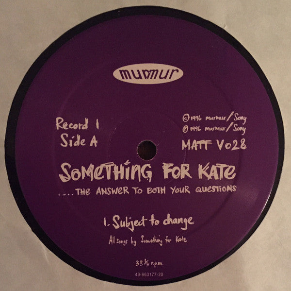 Something For Kate : ....The Answer To Both Your Questions (2x12", Promo)