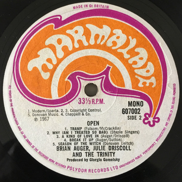 Brian Auger, Julie Driscoll And The Trinity* : Open (LP, Album, Mono, Upt)
