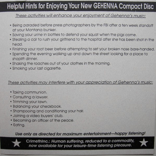 Gehenna (3) : The War Of The Sons Of Light And The Suns Of Darkness (CD, Comp)