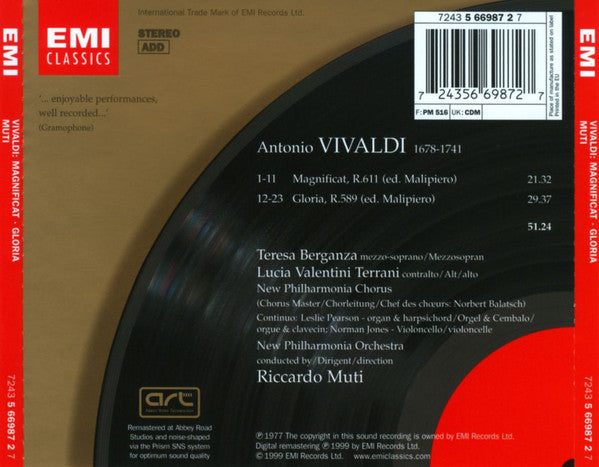Vivaldi*, Riccardo Muti, Teresa Berganza, Lucia Valentini Terrani, New Philharmonia Chorus, New Philharmonia Orchestra : Magnificat • Gloria (CD, RE, RM)