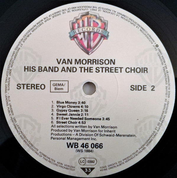 Van Morrison : His Band And The Street Choir (LP, Album, RE)