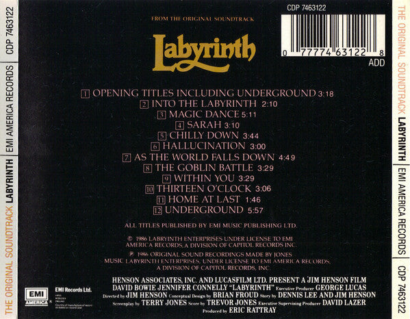David Bowie / Trevor Jones : Labyrinth (From The Original Soundtrack Of The Jim Henson Film) (CD, Album)