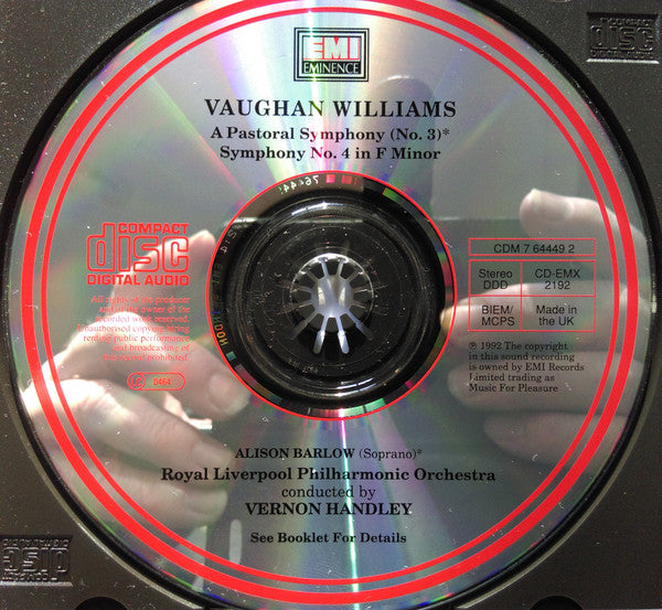 Vaughan Williams* / Alison Barlow, Royal Liverpool Philharmonic Orchestra, Vernon Handley : A Pastoral Symphony (No.3) Symphony No.4 In F Minor (CD, Album, RE)