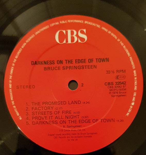 Bruce Springsteen : Darkness On The Edge Of Town (LP, Album, RE, Red)