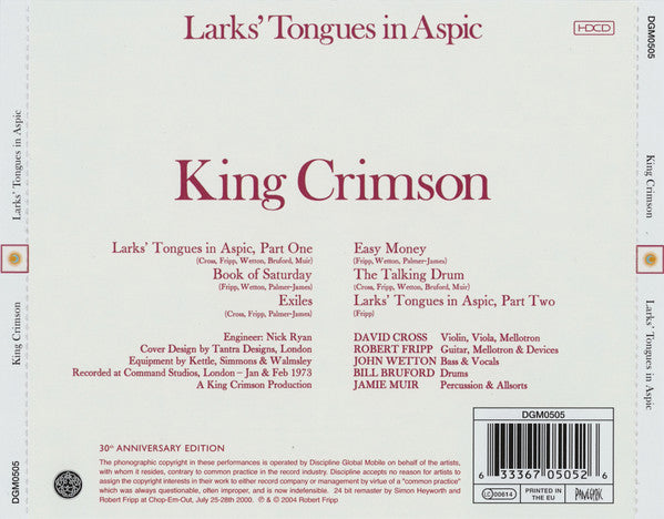 King Crimson : Larks' Tongues In Aspic (HDCD, Album, RE, RM, RP)