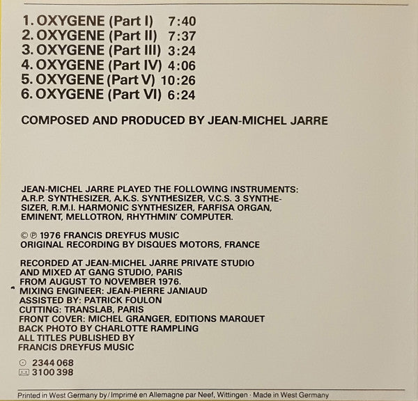 Jean-Michel Jarre : Oxygene (CD, Album, RE)