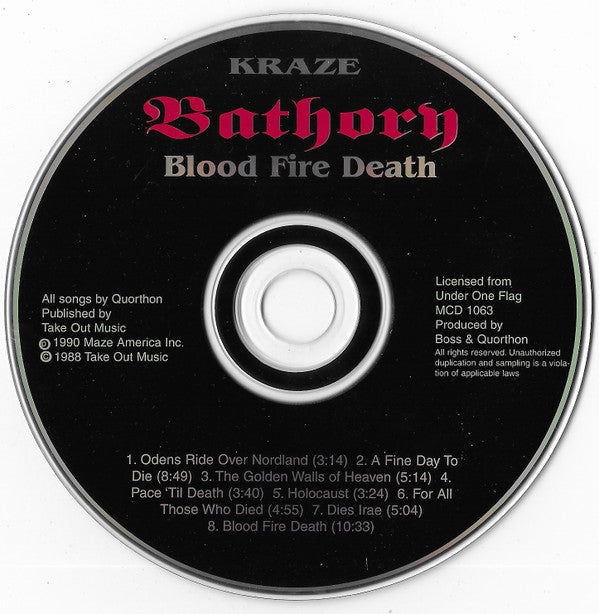 Bathory : Blood Fire Death (CD, Album, RE)