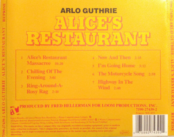 Arlo Guthrie : Alice's Restaurant (CD, Album, RE)