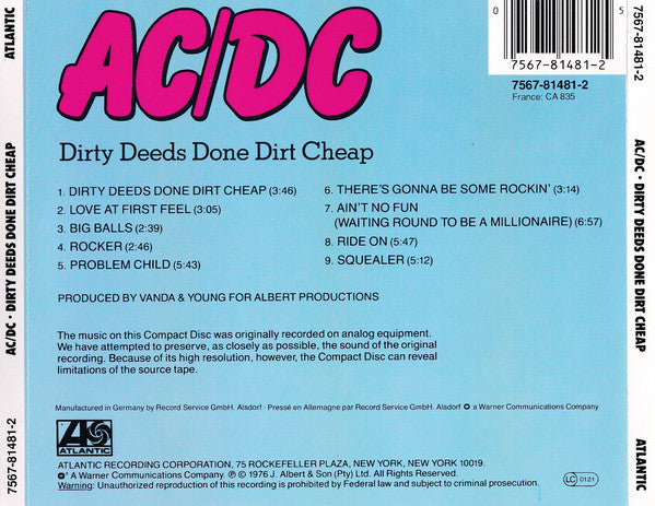 AC/DC : Dirty Deeds Done Dirt Cheap (CD, Album, RE)