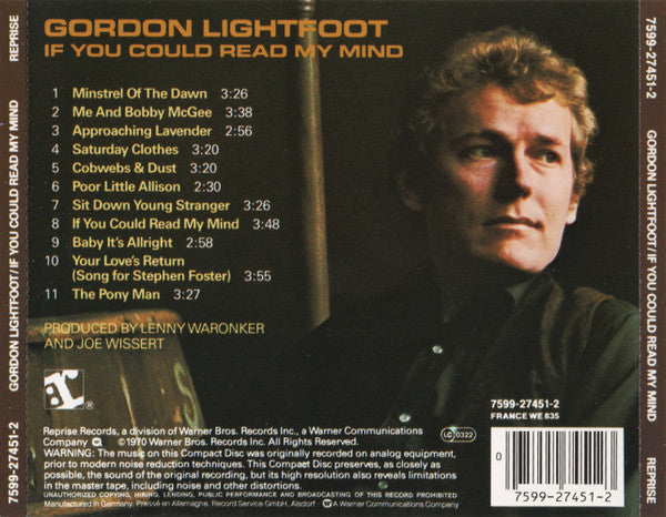 Gordon Lightfoot : If You Could Read My Mind (CD, Album, RE, WMM)