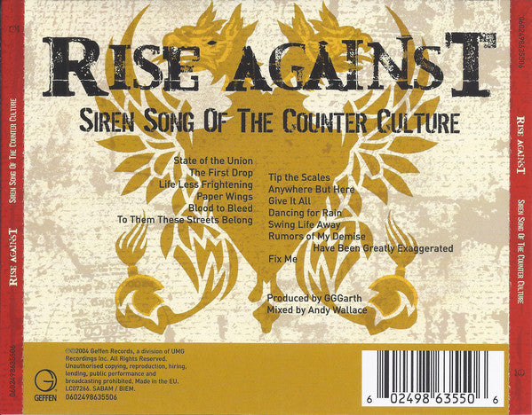 Rise Against : Siren Song Of The Counter Culture (CD, Album)