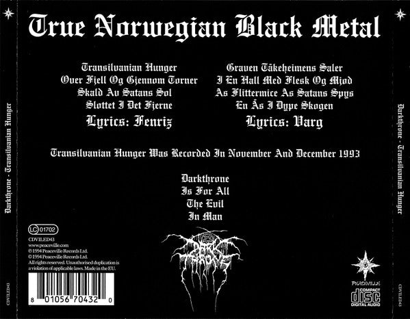 Darkthrone : Transilvanian Hunger (CD, Album, RE)