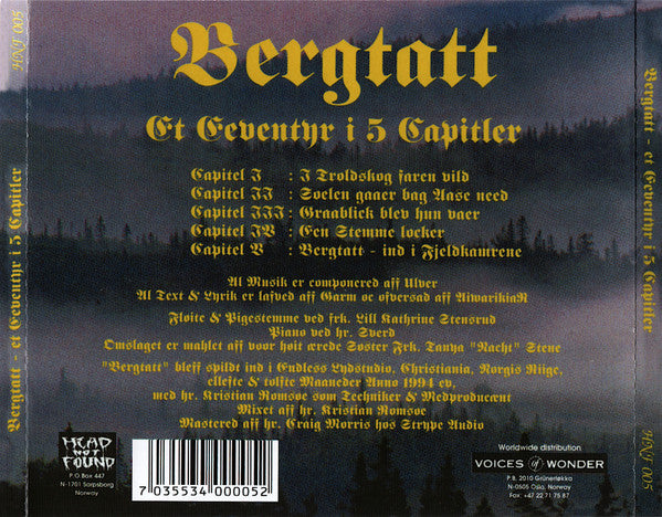 Ulver : Bergtatt - Et Eeventyr I 5 Capitler (CD, Album, RE, RP, d:c)