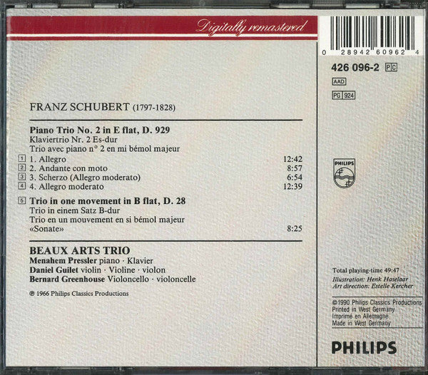 Franz Schubert - Beaux Arts Trio : Piano Trio Klaviertrio Nr. 2 D. 929 / Trio D. 28 "Sonate"  (CD)