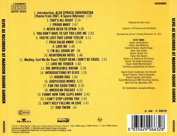 Elvis* : Elvis As Recorded At Madison Square Garden (CD, Album, RE, RM)