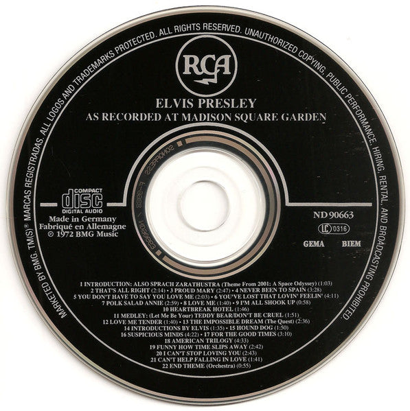 Elvis* : Elvis As Recorded At Madison Square Garden (CD, Album, RE, RM)