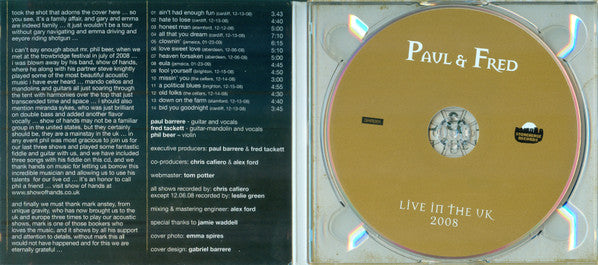 Paul & Fred : Live In The UK 2008 (CD, Album)
