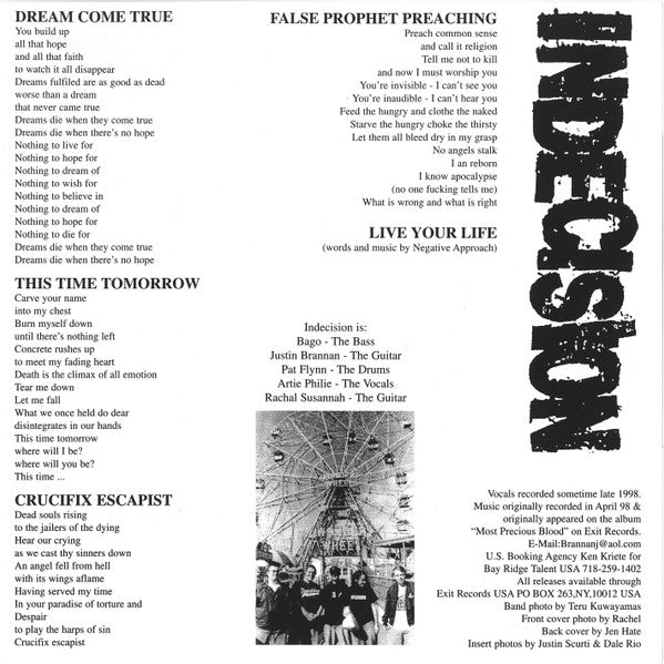 Indecision (2) : To Starve And Steal In New York City (7", EP, Ltd)