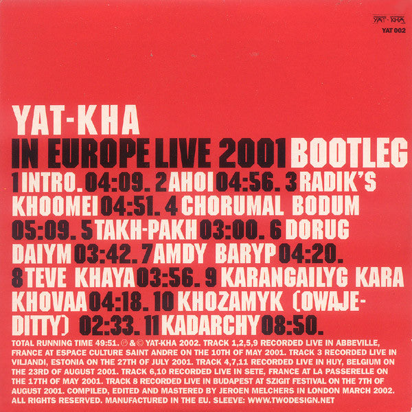 Yat-Kha : In Europe Live 2001 Bootleg (CD)