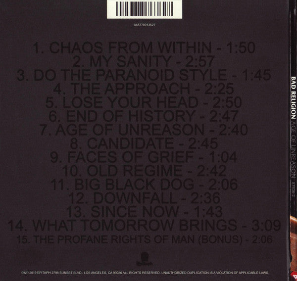 Bad Religion : Age Of Unreason (CD, Album)