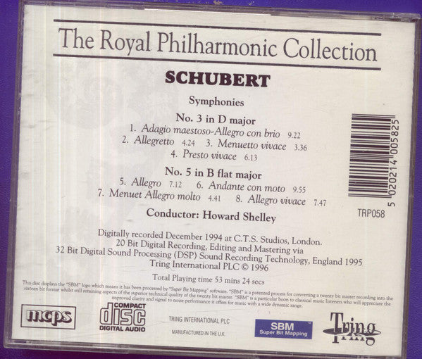 Schubert* - Howard Shelley, Royal Philharmonic Orchestra : Symphony No. 3 In D Major • Symphony No. 5 In B-flat Major (CD, Album)