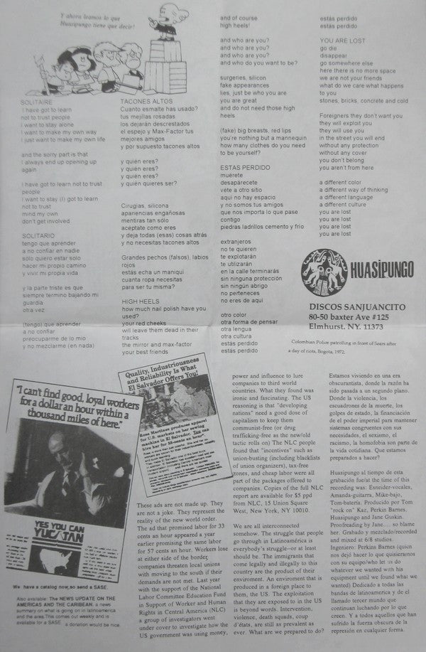 Huasipungo / Los Crudos : Nunca Nada Cambia... A Menos Que Lo Hagamos Cambiar. (7")