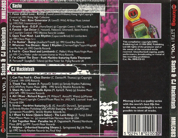 Sasha / CJ Mackintosh : Mixmag Live! Volume 3 (CD, Mixed, RE, RM)