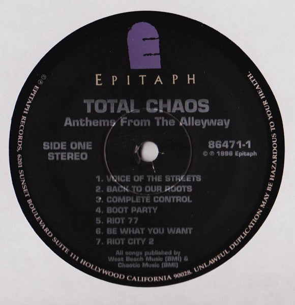 Total Chaos (2) : Anthems From The Alleyway (LP, Album)