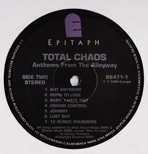 Total Chaos (2) : Anthems From The Alleyway (LP, Album)