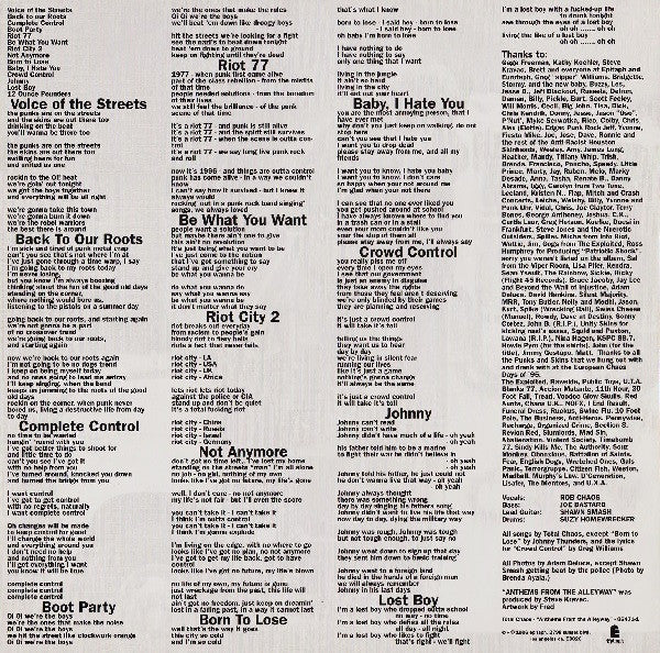 Total Chaos (2) : Anthems From The Alleyway (LP, Album)