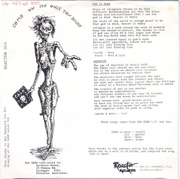 Gash (7) : God Is Dead (7", Ltd, Num, Promo)