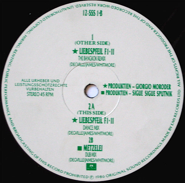 Sigue Sigue Raumshift* : Love Missile F1-11 (The Bangkok Remix) (12", Single, Ger)